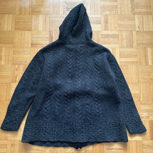 Aran Hooded Cardigan sweater Irish Merino Wool 2XL - Picture 2 of 5